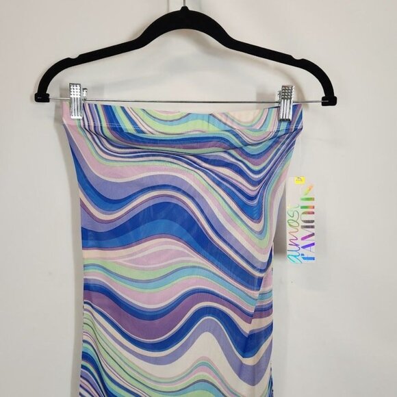 Almost Famous Groovy Bae Mesh Mini Dress - Blue/combo - Size Small - Picture 4 of 9